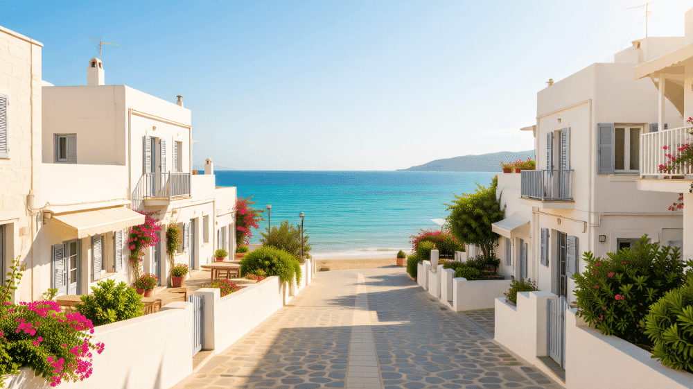 Sunny Mediterranean Coast Redraw｜Bright Photo‑to‑Vacation‑Background Art