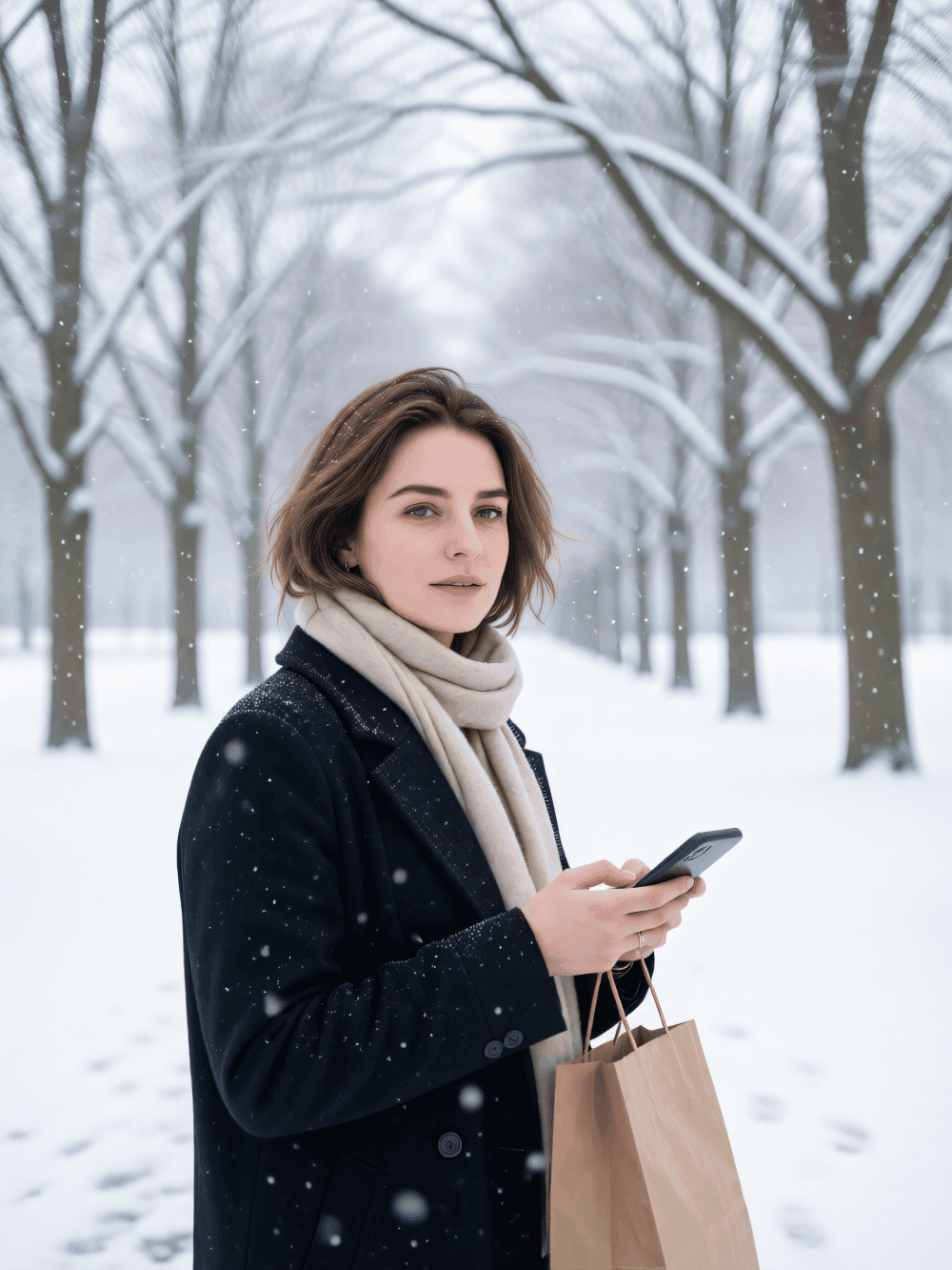 Snowy Winter Park Candid Portrait｜Soft Snow‑fall Winter Scene - after