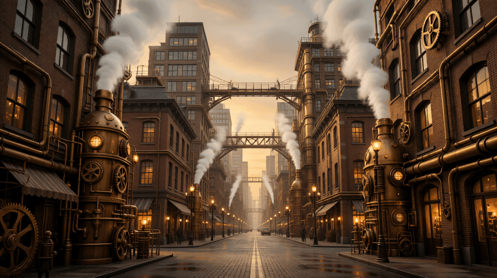 Steampunk Industrial Landscape Redraw|Brass‑Era Photo‑to‑Fantasy‑Scene Art - after