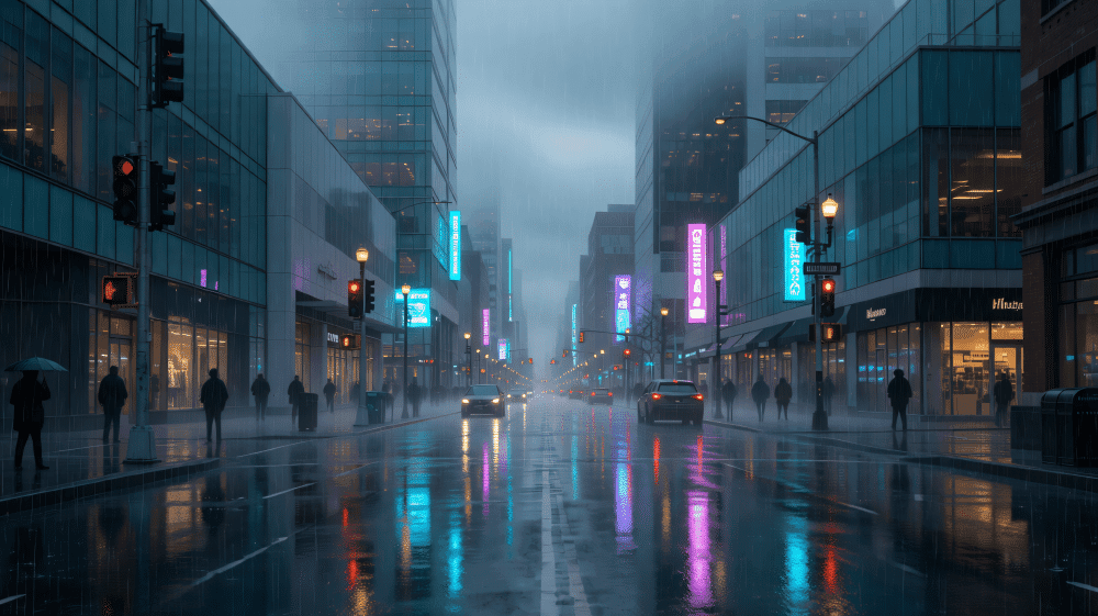 Sci‑Fi Rainy Futuristic City Redraw|Noir Photo‑to‑Cyber‑City‑Background Art - after