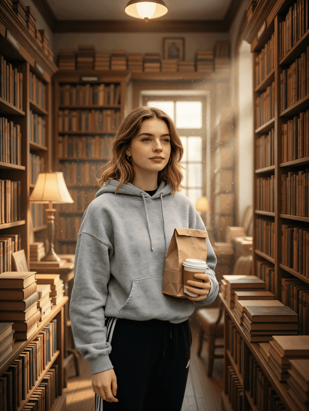 Old Bookstore Indoor Candid Portrait|Warm Vintage Bookshop Ambience - after